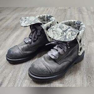 Dr. Martens Aimilie Fold-Over Boots Metallic Grey Distressed Leather-Size 7